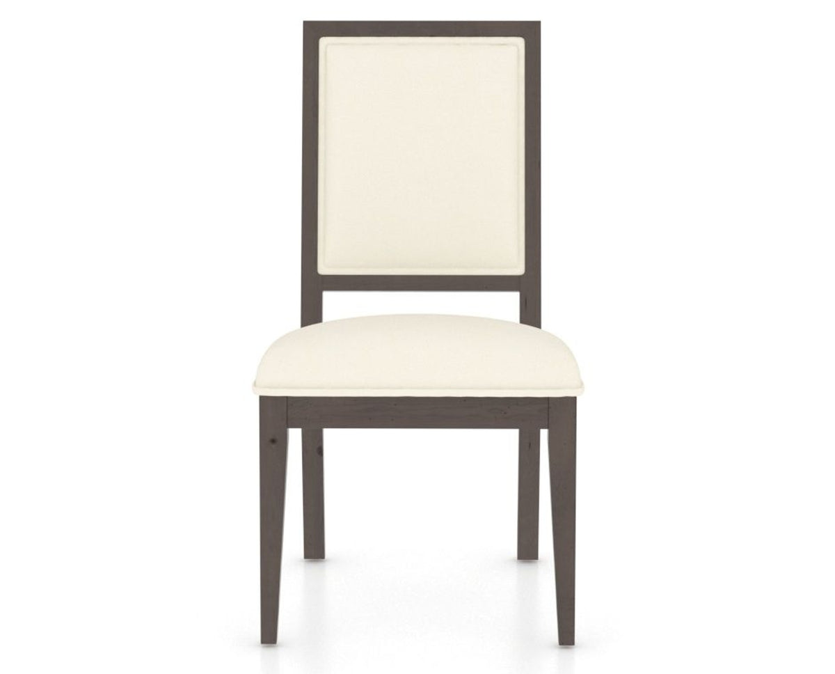Canadel Loft Upholstered Dining Chair 312A in YJ Faux Leather and 29 Hazelnut Washed, front view