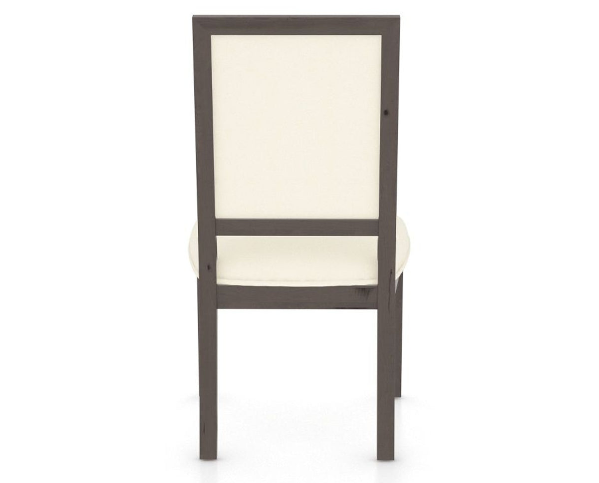 Canadel Loft Upholstered Dining Chair 312A in YJ Faux Leather and 29 Hazelnut Washed, back view