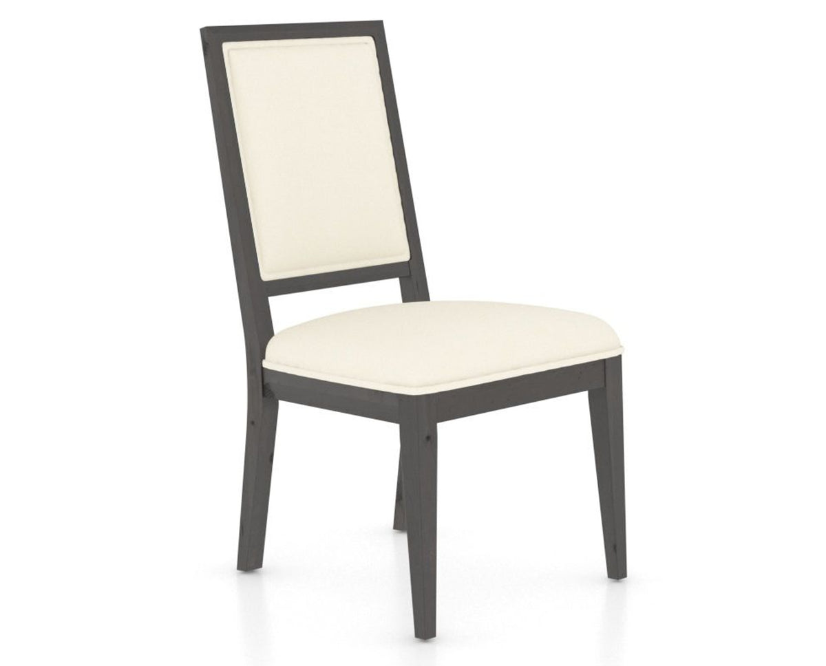 Canadel Loft Upholstered Dining Chair 312A in YJ Faux Leather and 59 Davy's Grey, three-quarter view