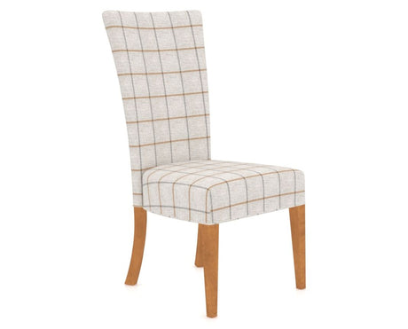 Canadel Upholstered Dining Chair 5013 in OZ Fabric and 01 Honey Washed, three-quarter view