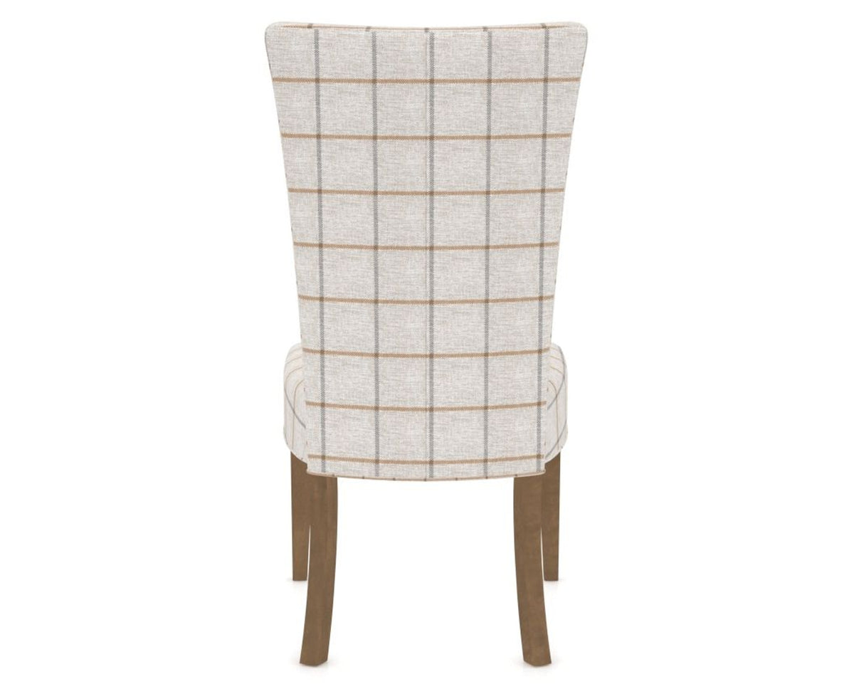 Canadel Upholstered Dining Chair 5013 in OZ Fabric and 25 Pecan Washed, back view