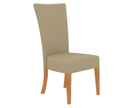 Canadel Upholstered Dining Chair 5013 in XY Faux Leather and 01 Honey Washed, three-quarter view