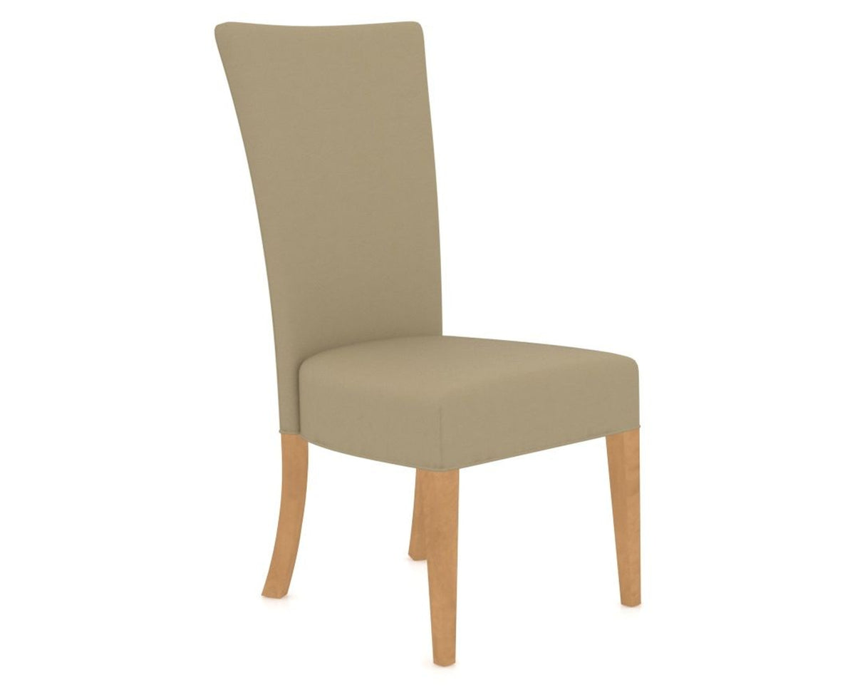 Canadel Upholstered Dining Chair 5013 in XY Faux Leather and 20 Caramel Washed, three-quarter view