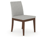 Canadel Upholstered Dining Chair 5038 in 7C Fabric and 19 Cognac Washed, three-quarter view