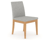 Canadel Upholstered Dining Chair 5038 in 7C Fabric and 20 Caramel Washed, three-quarter view