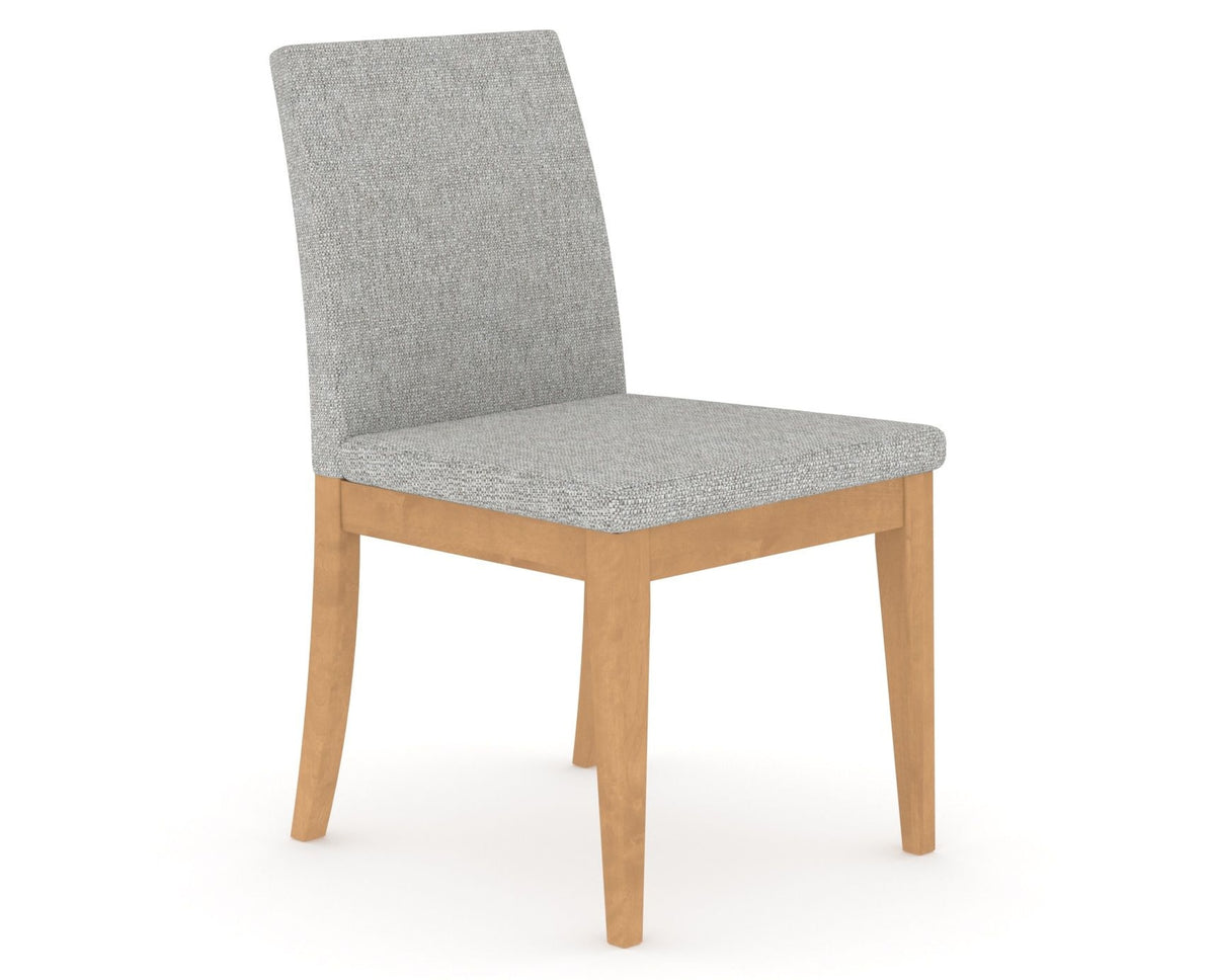 Canadel Upholstered Dining Chair 5038 in 7C Fabric and 20 Caramel Washed, three-quarter view