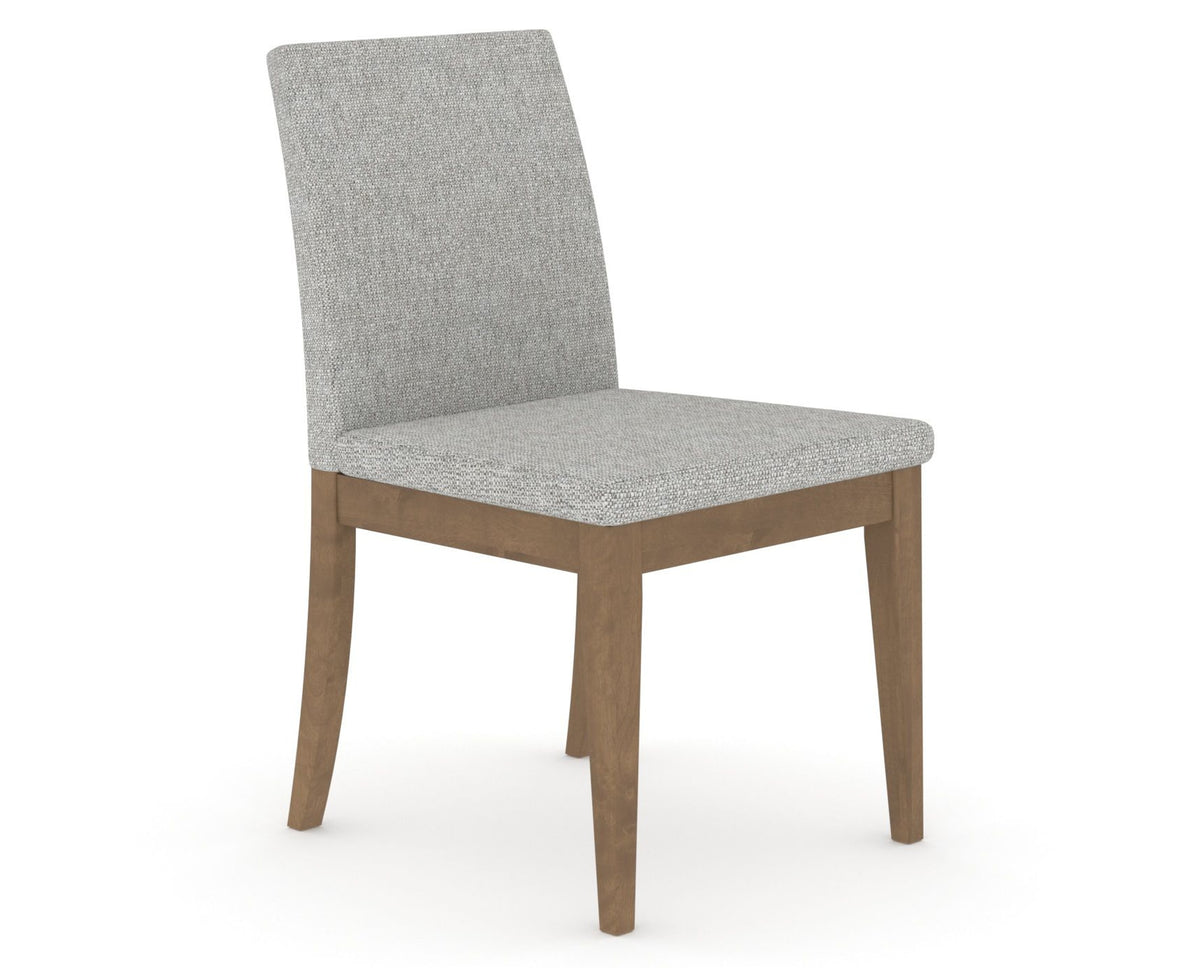 Canadel Upholstered Dining Chair 5038 in 7C Fabric and 25 Pecan Washed, three-quarter view