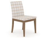 Canadel Upholstered Dining Chair 5038 in OZ Fabric and 25 Pecan Washed, three-quarter view