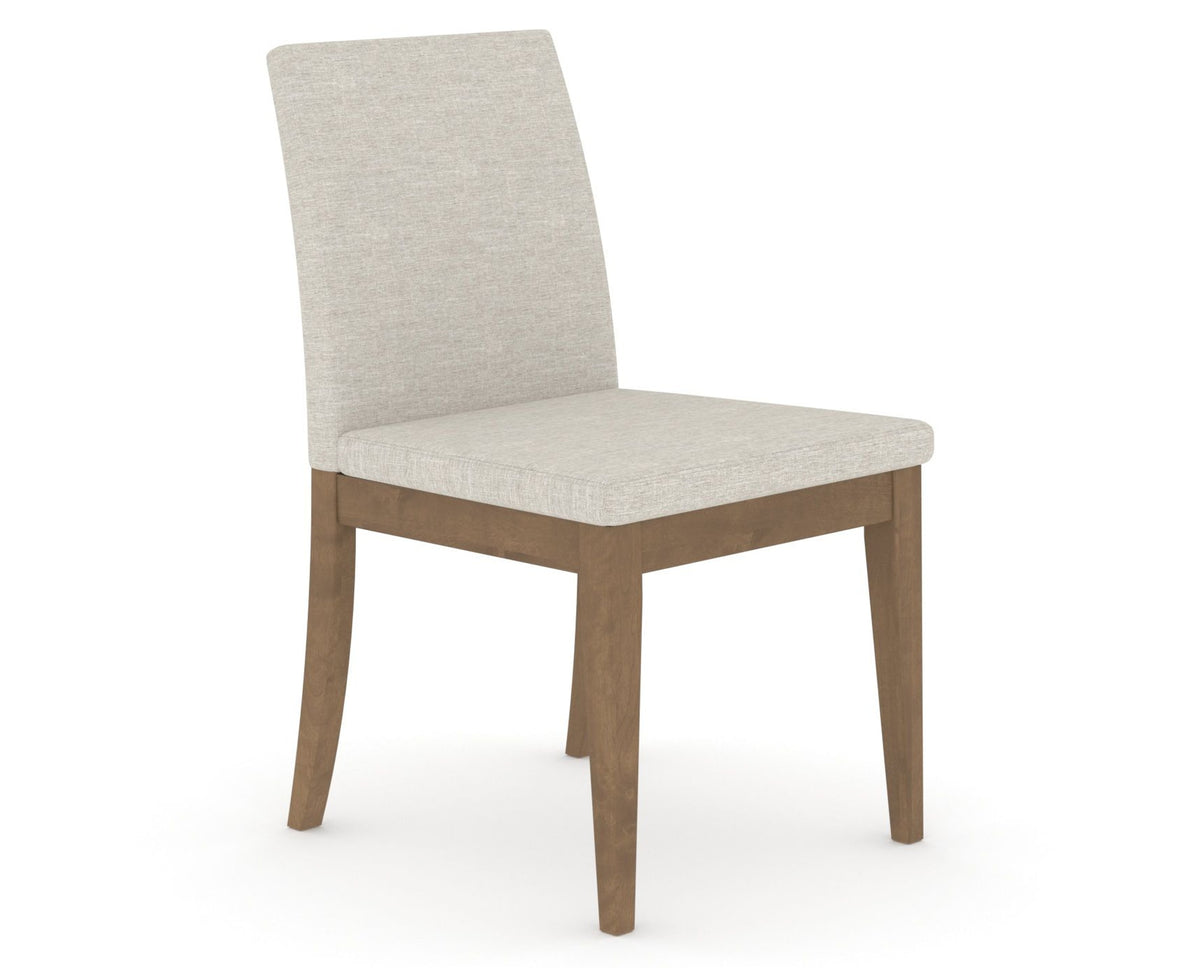 Canadel Upholstered Dining Chair 5038 in TB Fabric and 25 Pecan Washed, three-quarter view