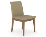 Canadel Upholstered Dining Chair 5038 in XY Faux Leather and 25 Pecan Washed, three-quarter view