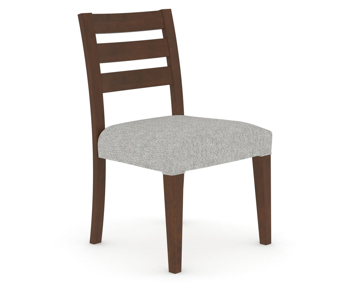 Canadel Upholstered Dining Chair 5039 in 7C Fabric and 19 Cognac Washed, three-quarter view