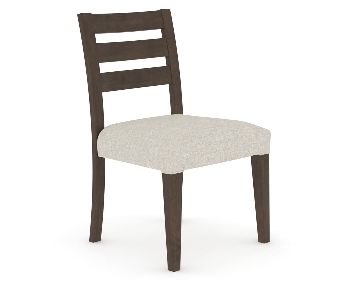 Canadel Upholstered Dining Chair 5039 in TB Fabric and 29 Hazelnut Washed, three-quarter view