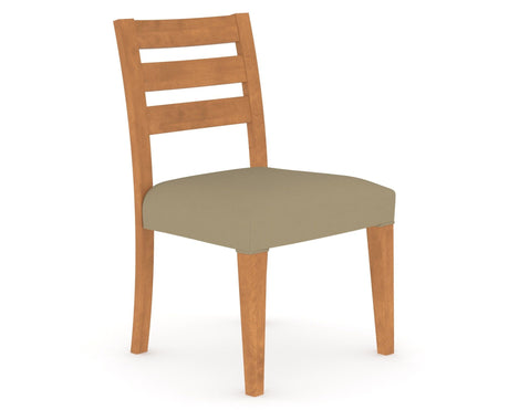 Canadel Upholstered Dining Chair 5039 in XY Faux Leather and 01 Honey Washed, three-quarter view