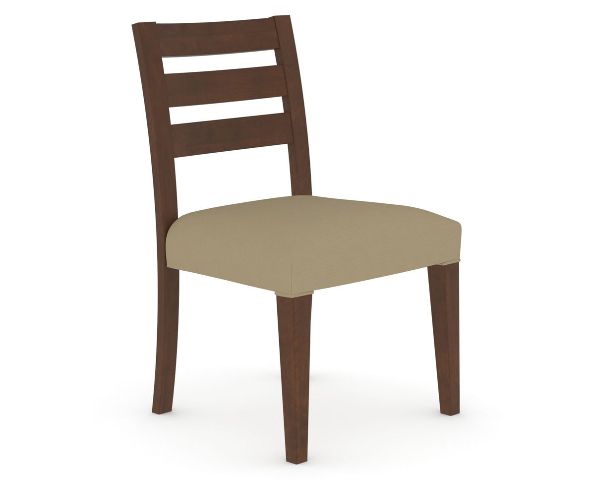 Canadel Upholstered Dining Chair 5039 in XY Faux Leather and 19 Cognac Washed, three-quarter view