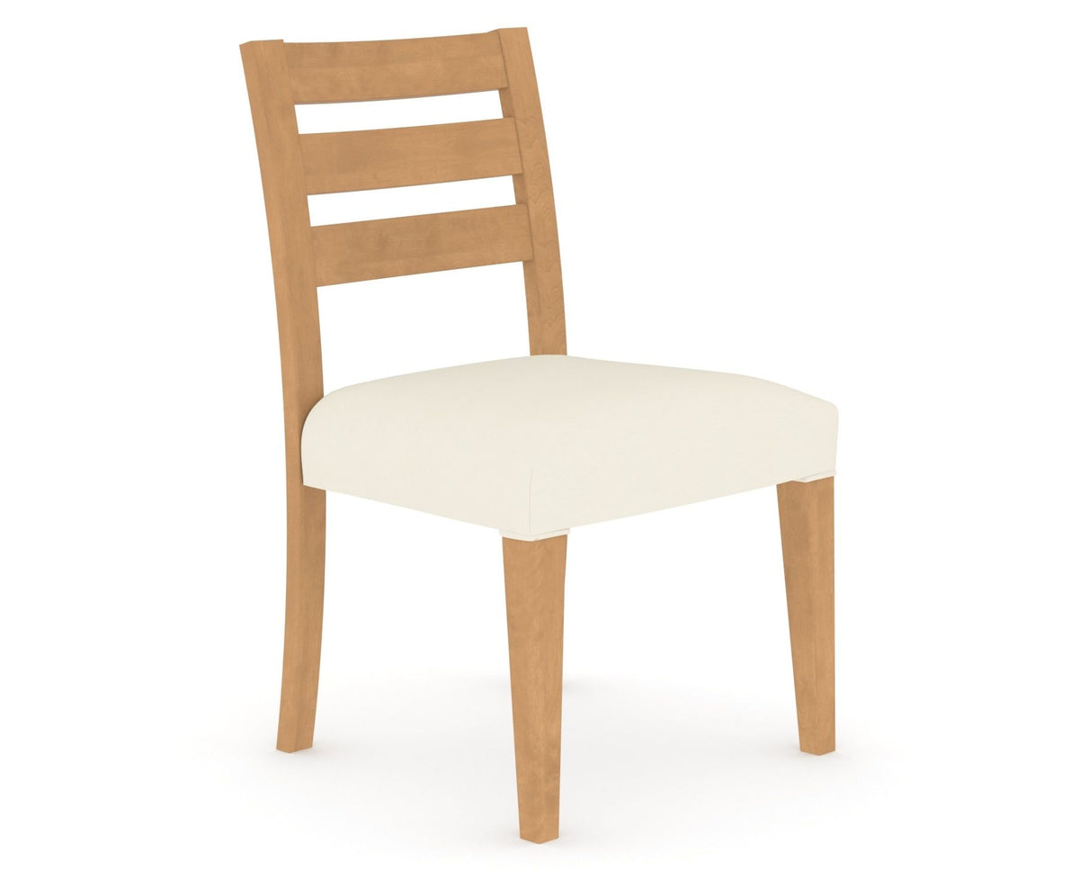Canadel Upholstered Dining Chair 5039 in YJ Faux Leather and 20 Caramel Washed, three-quarter view