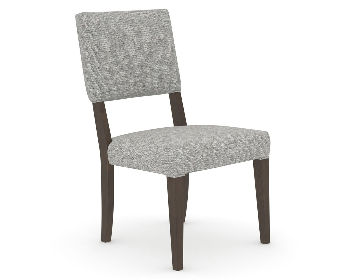 Canadel Upholstered Dining Chair 5051 in 7C Fabric and 29 Hazelnut Washed, three-quarter view