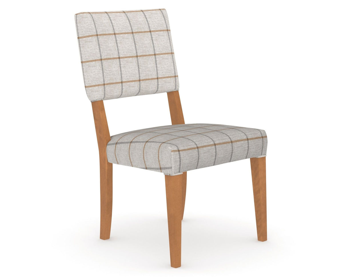 Canadel Upholstered Dining Chair 5051 in OZ Fabric and 01 Honey Washed, three-quarter view