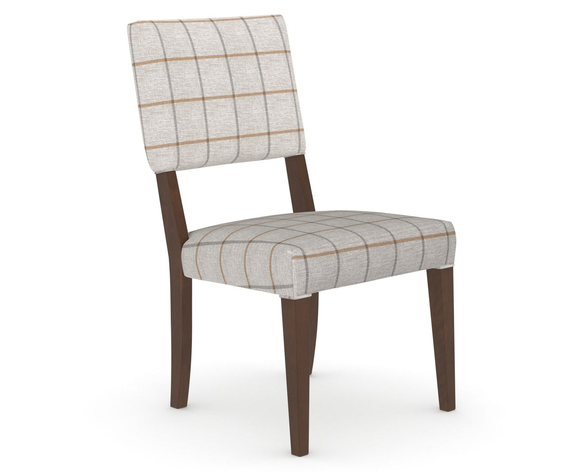 Canadel Upholstered Dining Chair 5051 in OZ Fabric and 19 Cognac Washed, three-quarter view