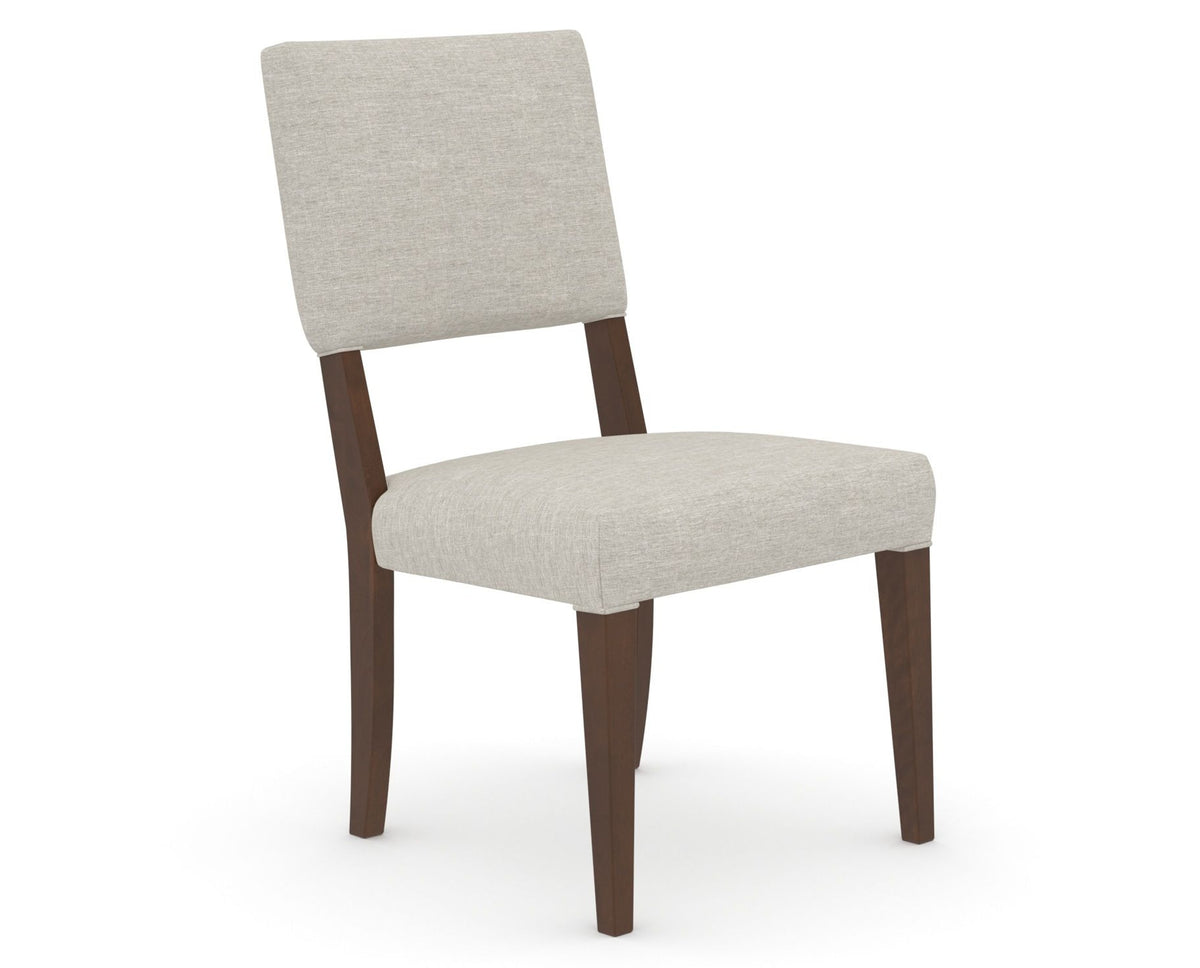 Canadel Upholstered Dining Chair 5051 in TB Fabric and 19 Cognac Washed, three-quarter view