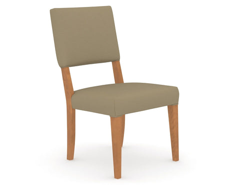 Canadel Upholstered Dining Chair 5051 in XY Faux Leather and 01 Honey Washed, three-quarter view