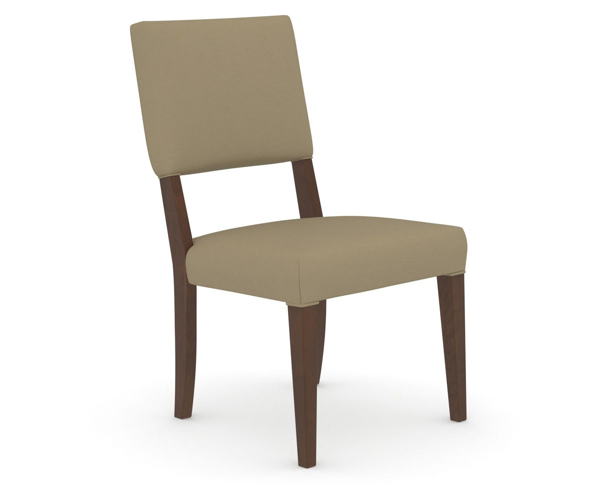 Canadel Upholstered Dining Chair 5051 in XY Faux Leather and 19 Cognac Washed, three-quarter view