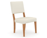 Canadel Upholstered Dining Chair 5051 in YJ Faux Leather and 01 Honey Washed, three-quarter view
