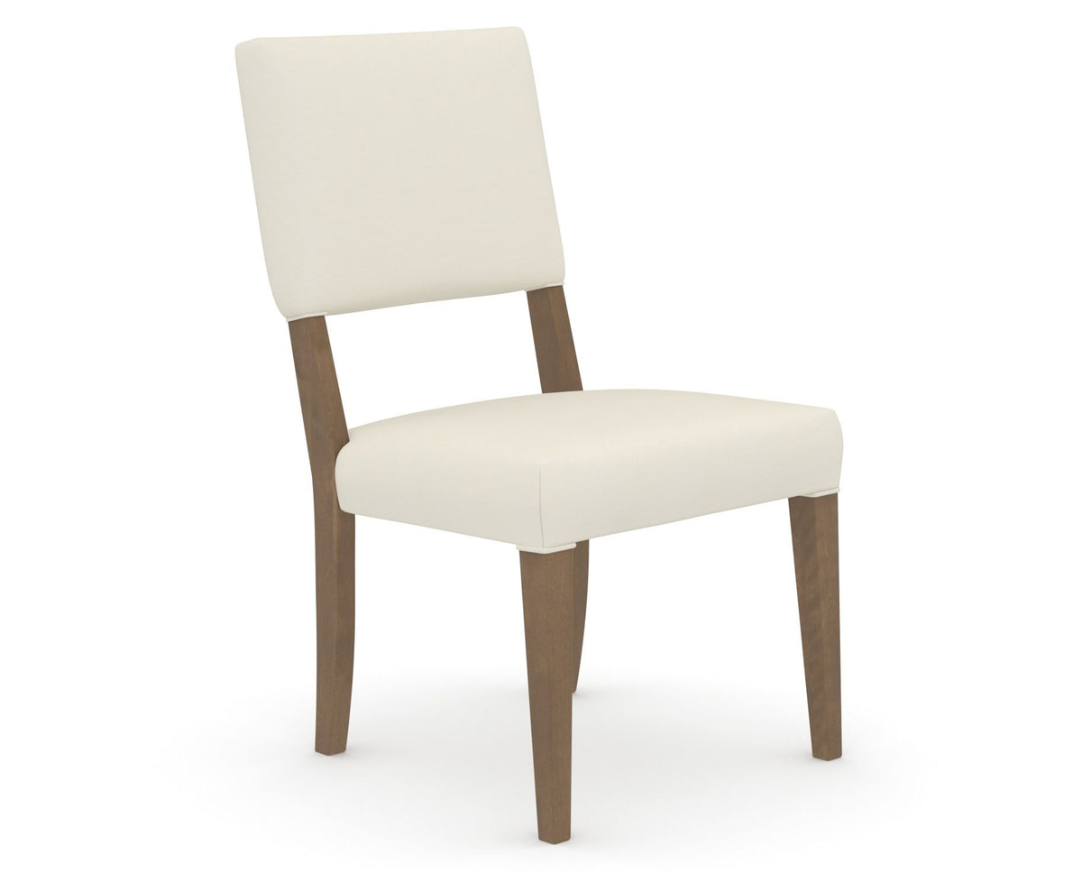 Canadel Upholstered Dining Chair 5051 in YJ Faux Leather and 25 Pecan Washed, three-quarter view
