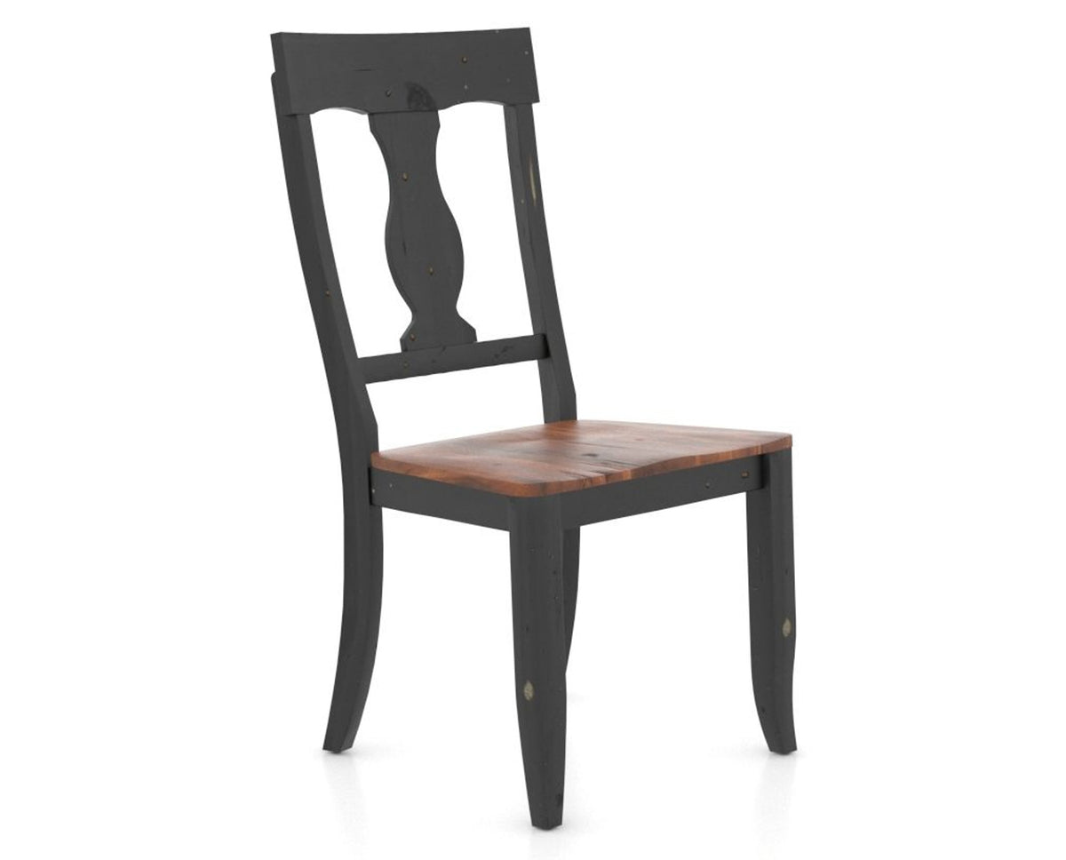Canadel Champlain Dining Chair 5077 in Wood Seat and 63 Black / 33 Spice Washed, three-quarter view