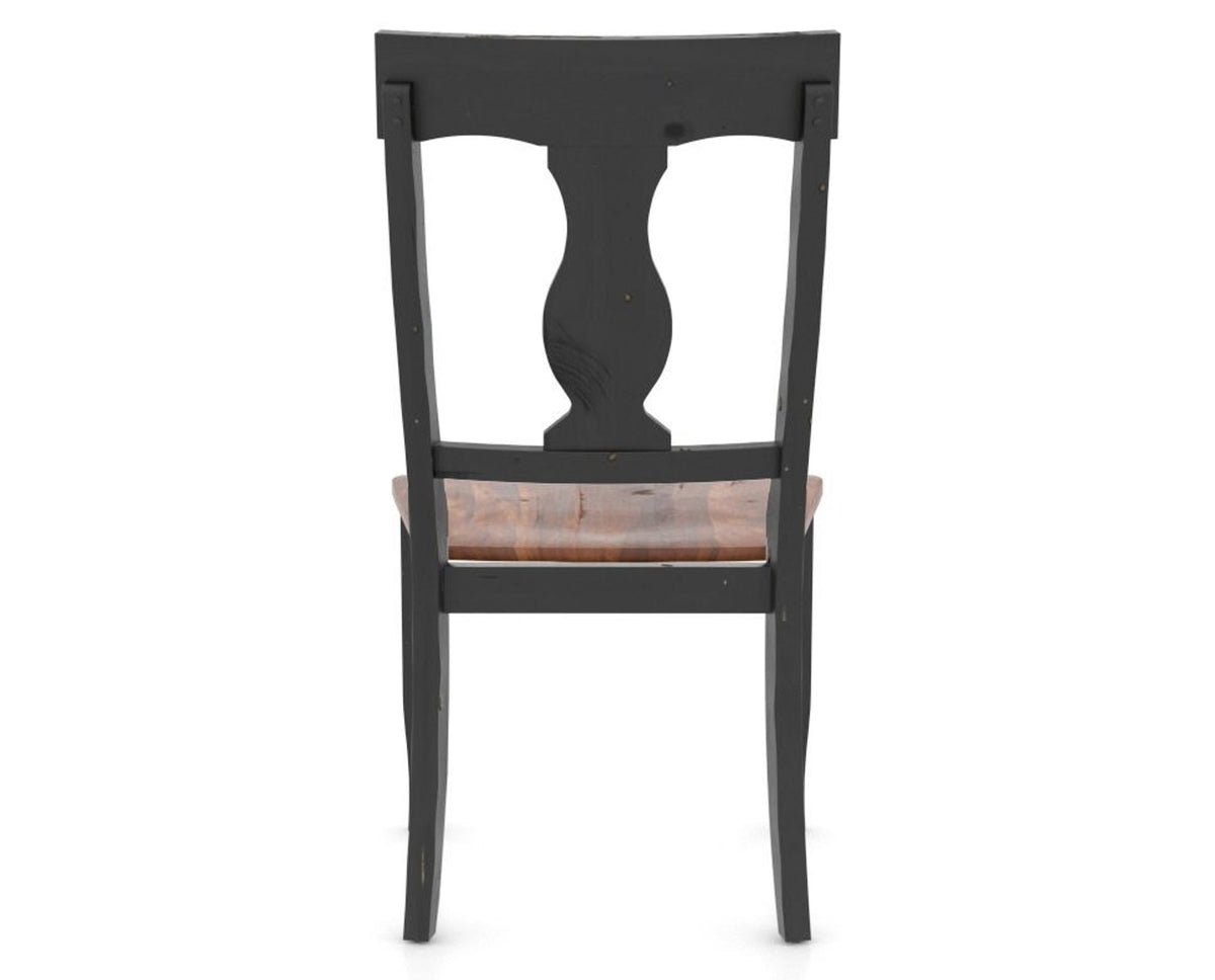 Canadel Champlain Dining Chair 5077 in Wood Seat and 63 Black / 33 Spice Washed, back view
