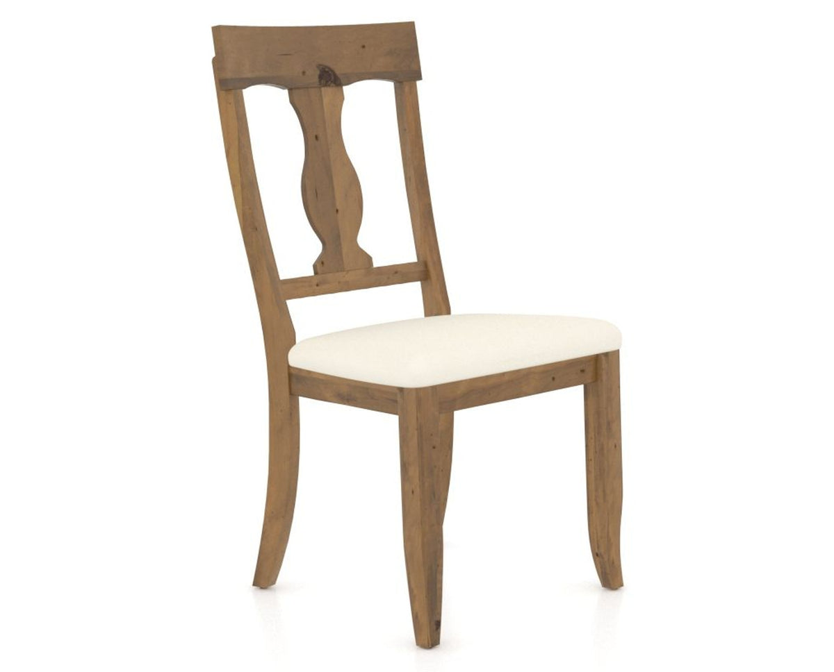 Canadel Champlain Dining Chair 5077 in YJ Faux Leather and 03 Oak Washed, three-quarter view