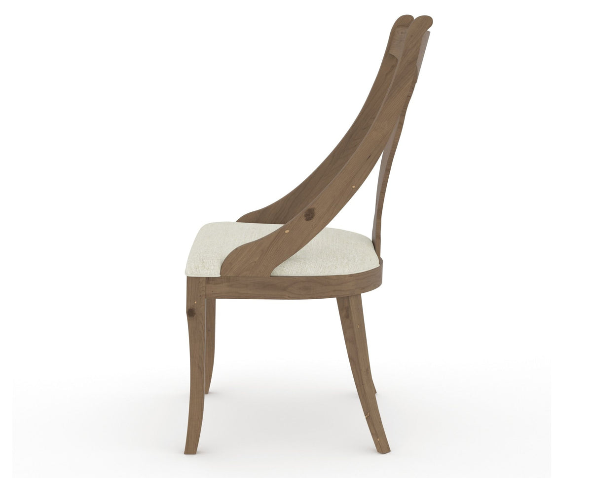 Canadel Champlain Upholstered Dining Chair 5161 in TW Fabric and 25 Pecan Washed, side view