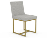 Canadel Modern Upholstered Dining Chair 5174 in 7C Fabric with a gold metal frame, three-quarter view