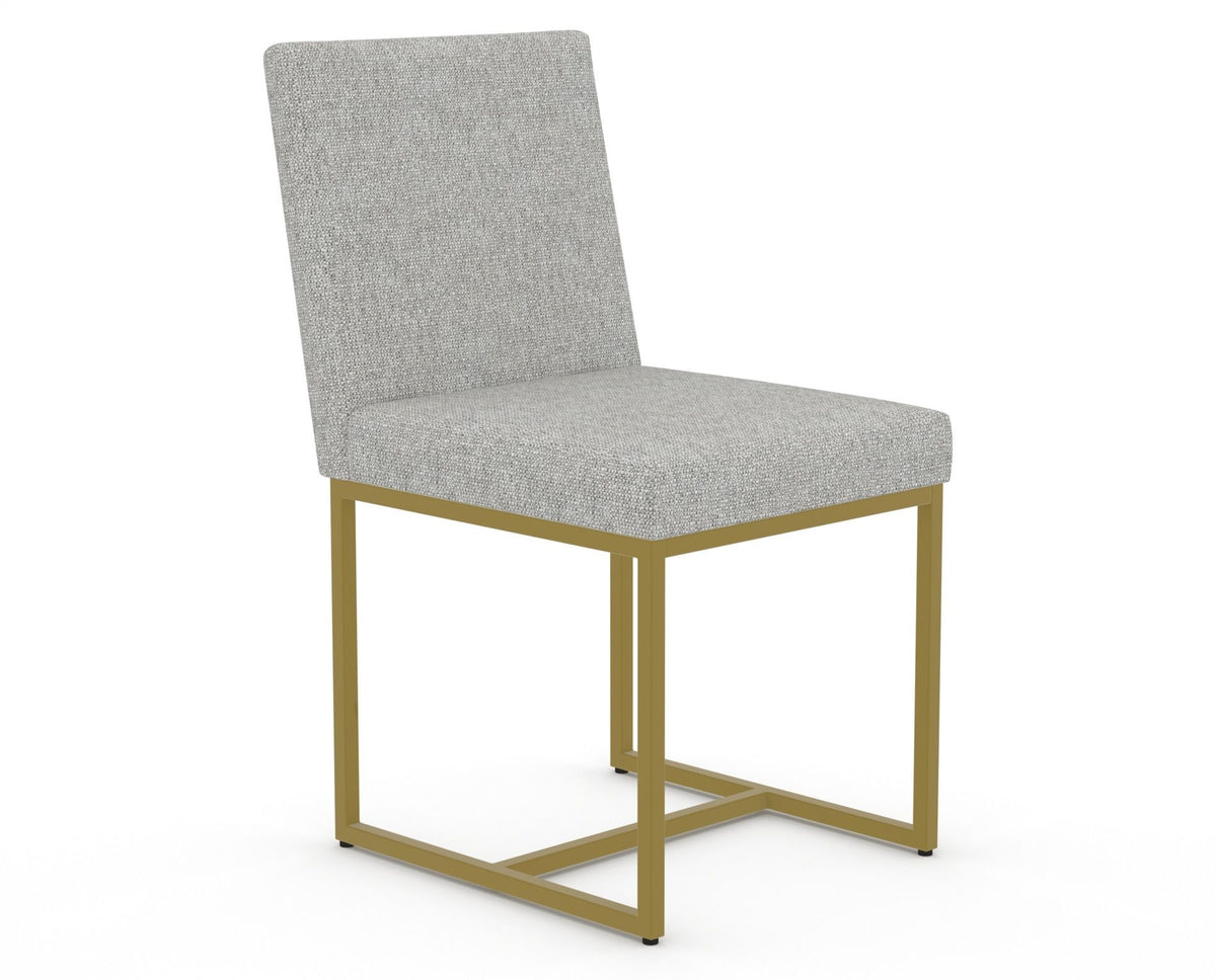 Canadel Modern Upholstered Dining Chair 5174 in 7C Fabric with a gold metal frame, three-quarter view