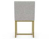 Canadel Modern Upholstered Dining Chair 5174 in 7C Fabric with a gold metal frame, back view