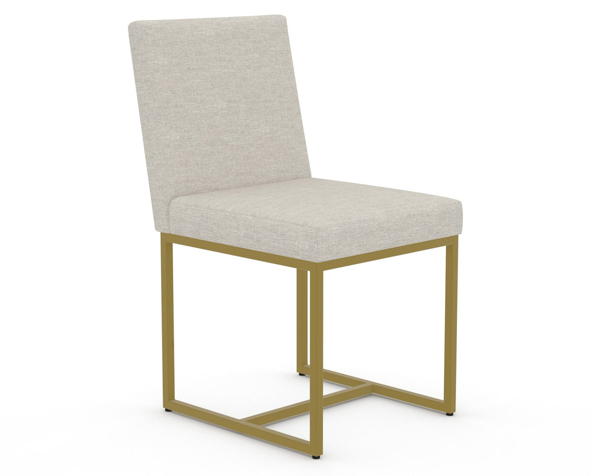 Canadel Modern Upholstered Dining Chair 5174 in TB Fabric with a gold metal frame, three-quarter view