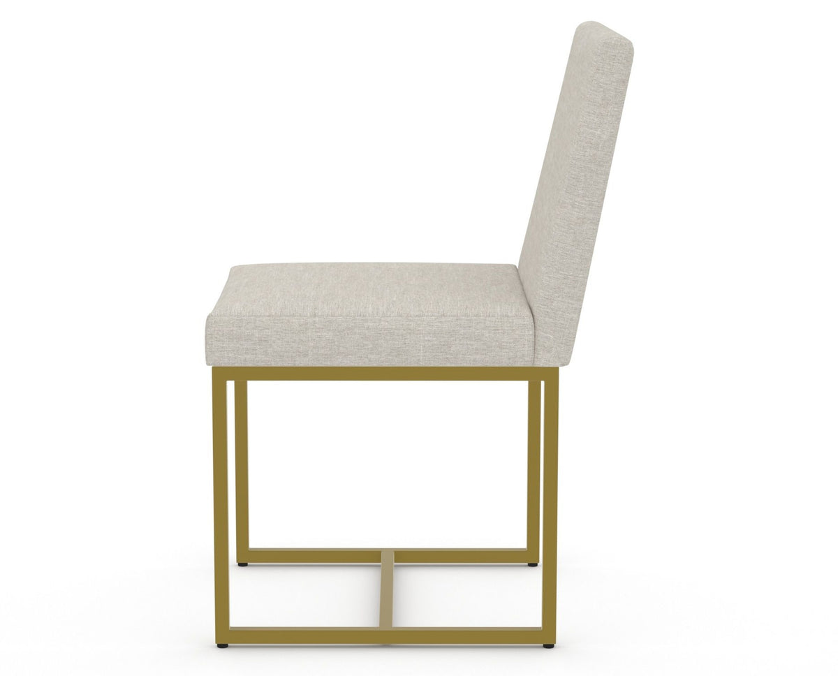 Canadel Modern Upholstered Dining Chair 5174 in TB Fabric with a gold metal frame, side view