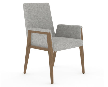 Canadel Modern Upholstered Dining Chair 5177 in 7C Fabric and 25 Pecan Washed, three-quarter view