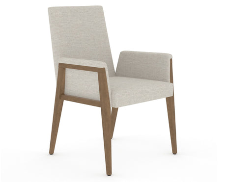 Canadel Modern Upholstered Dining Chair 5177 in TB Fabric and 25 Pecan Washed, three-quarter view
