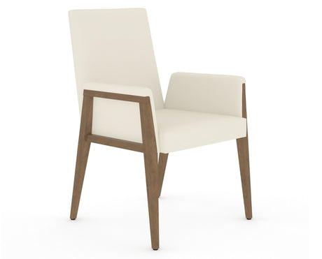 Canadel Modern Upholstered Dining Chair 5177 in YJ Faux Leather and 25 Pecan Washed, three-quarter view