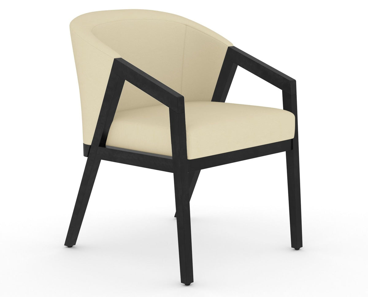 Canadel Modern Angle Dining Chair in Dark Smoke, XZ Faux Leather, three-quarter view