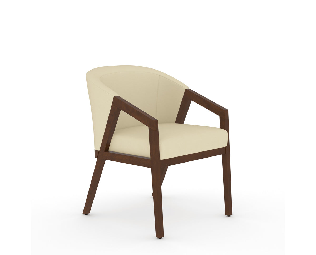 Canadel Modern Angle Dining Chair in Cognac Washed, XZ Faux Leather, three-quarter view
