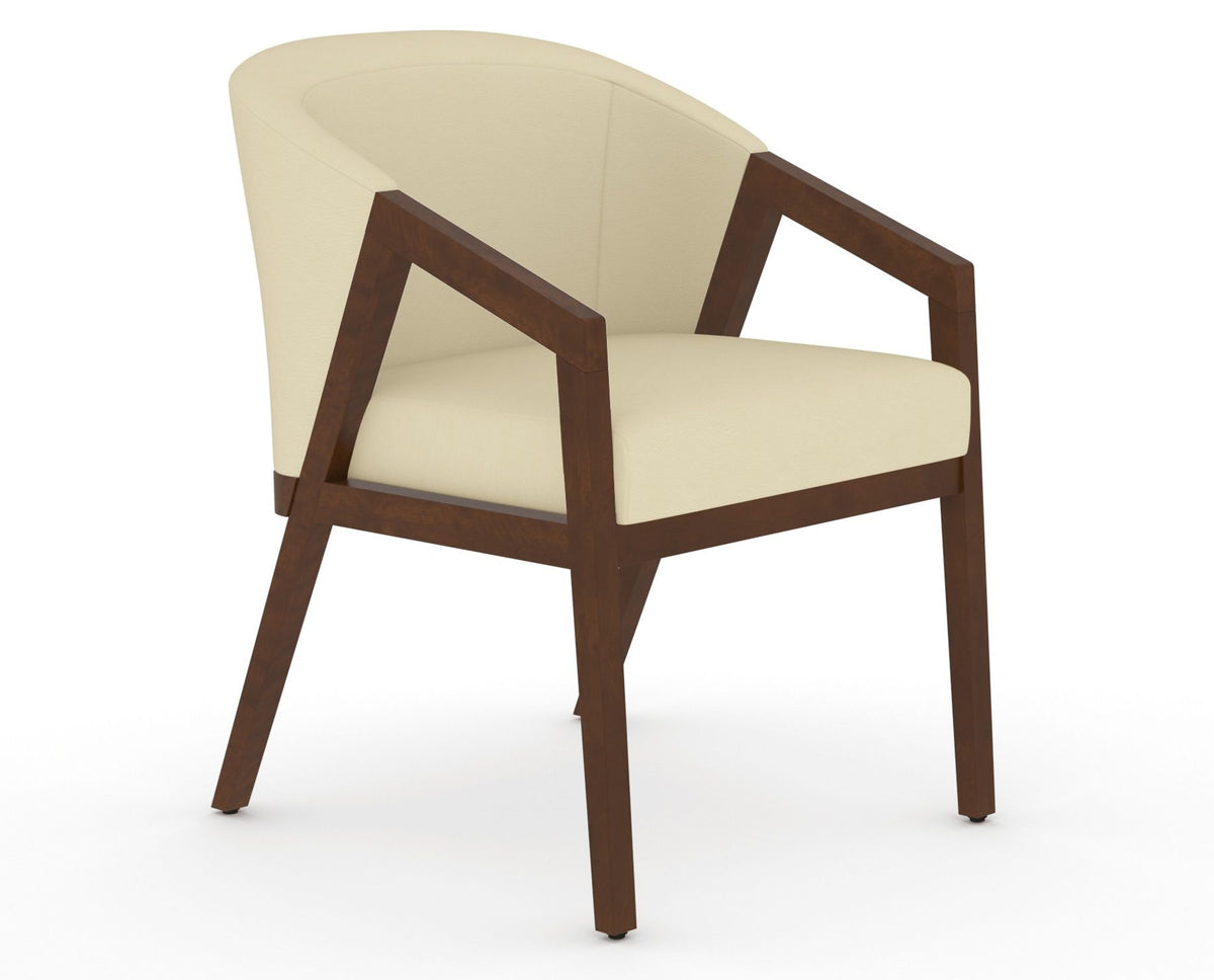 Canadel Modern Angle Dining Chair in Cognac Washed, XZ Faux Leather, three-quarter view