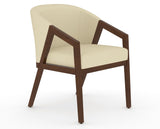 Canadel Modern Angle Dining Chair in Cognac Washed, XZ Faux Leather, three-quarter view