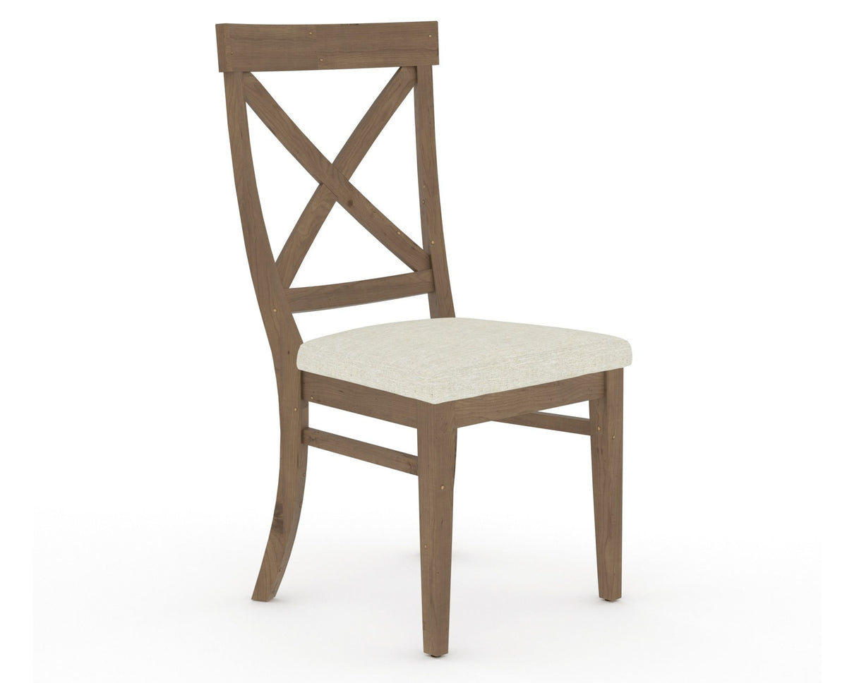Canadel Champlain Dining Chair 5186 in TW Fabric and 25 Pecan Washed, three-quarter view