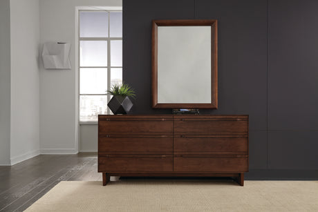 West Bros Camber Landscape Mirror in 88 Umber, above the dresser in a room setting