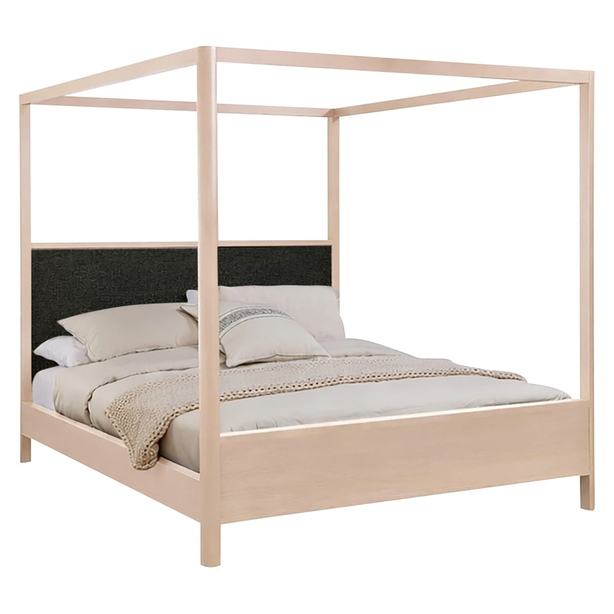 West Bros Curva Poster Bed in 45 Weathered Wood, on white, Ballad 059 headboard colour