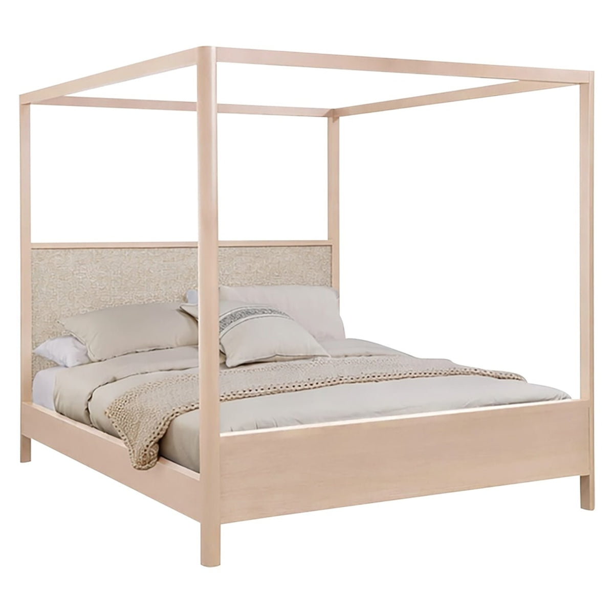 West Bros Curva Poster Bed in 45 Weathered Wood, on white, Dean 061 headboard colour