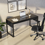 BDi Corridor 6501 Office Desk in Charcoal Stained Ash, in a sunlit home office with a desk chair