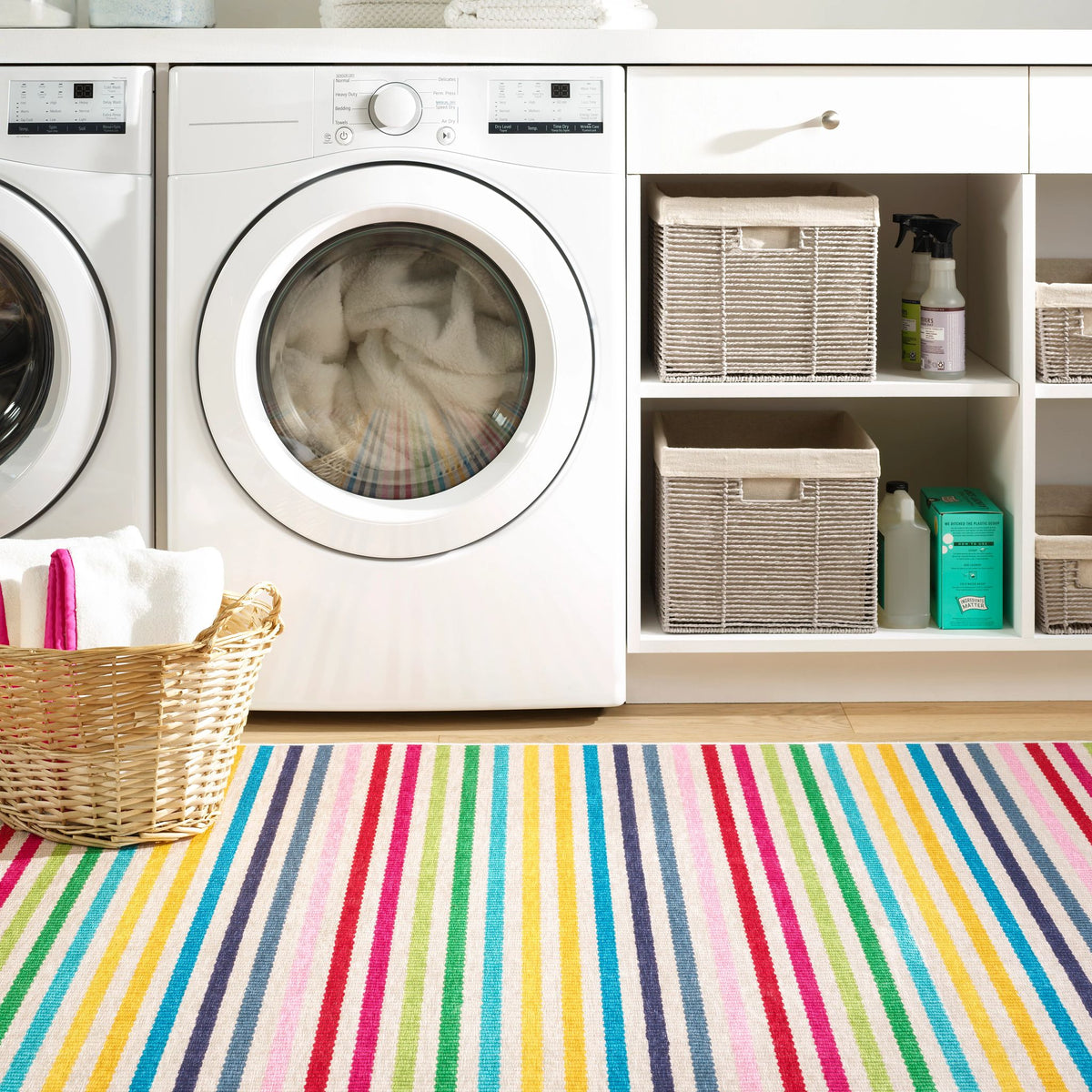 Rainbow Stripe Machine Washable Rug