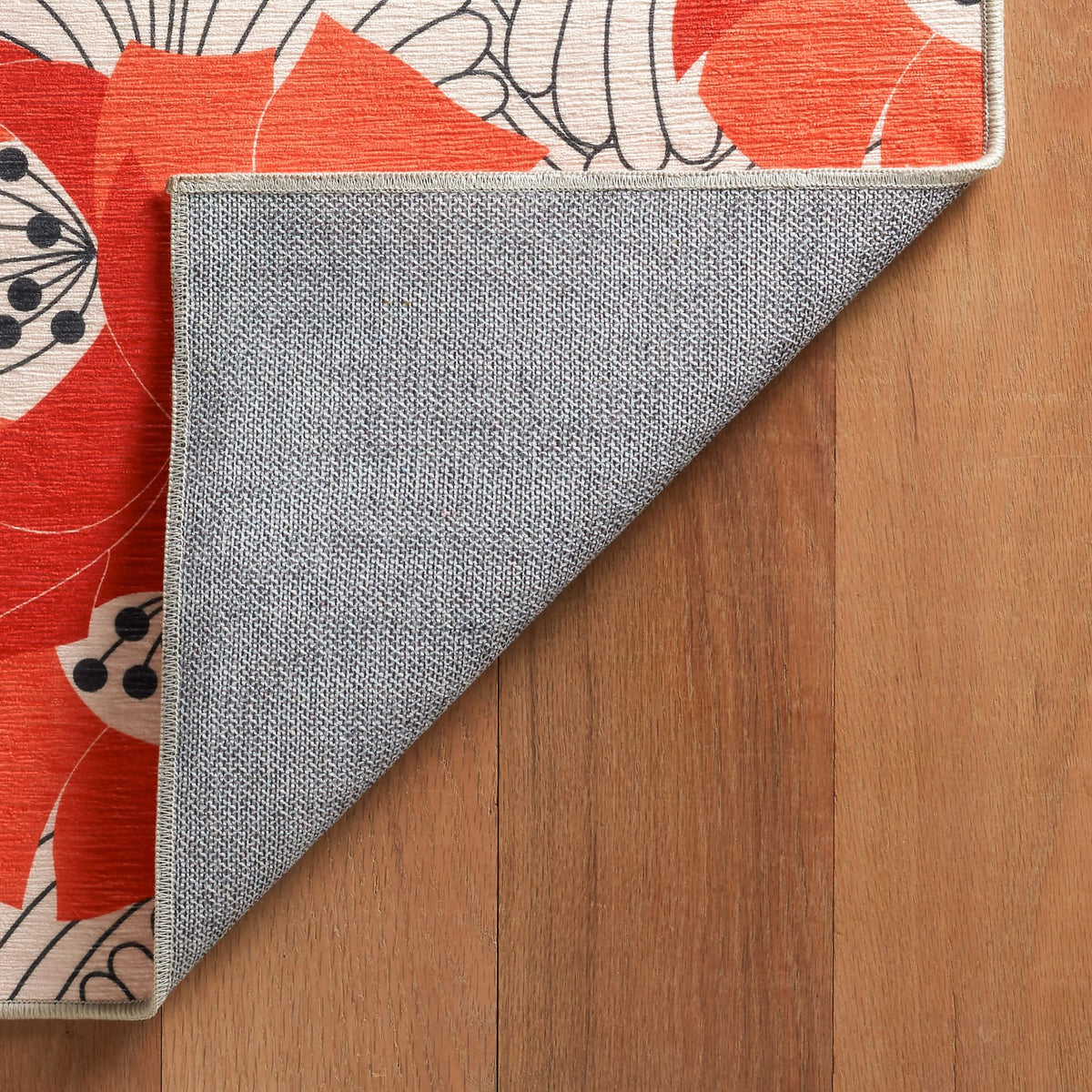 Japanese Poppy Machine Washable Rug